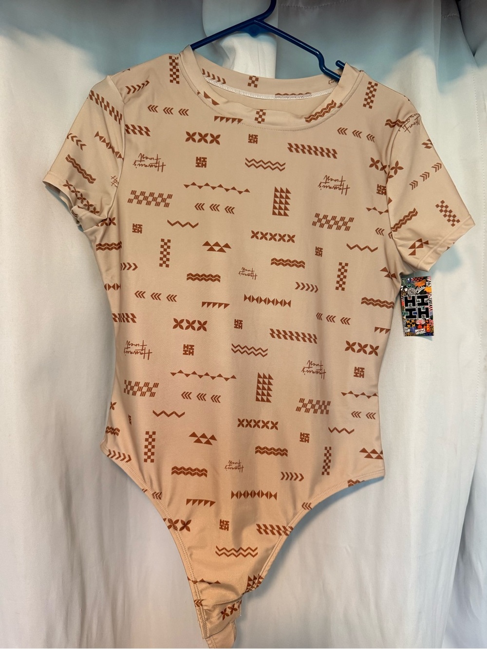 Hawaii Finest Beige Bodysuit with Brown Print